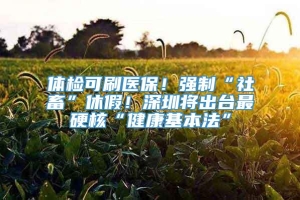 体检可刷医保！强制“社畜”休假！深圳将出台最硬核“健康基本法”