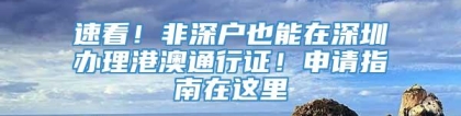 速看！非深户也能在深圳办理港澳通行证！申请指南在这里