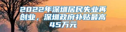 2022年深圳居民失业再创业，深圳政府补贴最高45万元