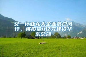 又一行业龙头企业落户闵行，将投资4亿元建设华东总部