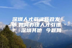 深圳人才引进新政发布　如何办理人才引进？ 深圳其他 今题网