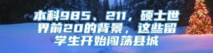 本科985、211，硕士世界前20的背景，这些留学生开始闯荡县城