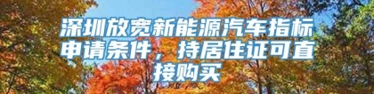 深圳放宽新能源汽车指标申请条件，持居住证可直接购买