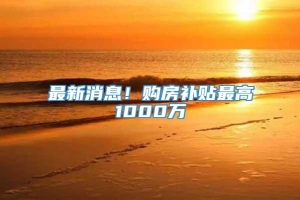 最新消息！购房补贴最高1000万