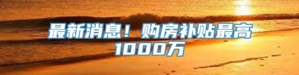 最新消息！购房补贴最高1000万