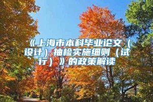 《上海市本科毕业论文（设计）抽检实施细则（试行）》的政策解读