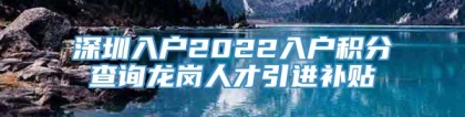 深圳入户2022入户积分查询龙岗人才引进补贴