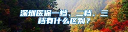 深圳医保一档、二档、三档有什么区别？