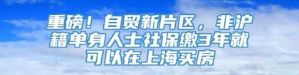 重磅！自贸新片区，非沪籍单身人士社保缴3年就可以在上海买房