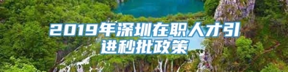 2019年深圳在职人才引进秒批政策