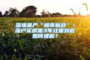 深圳最严“楼市新政”！深户买房需3年社保到底如何理解？