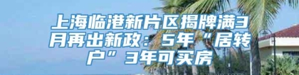 上海临港新片区揭牌满3月再出新政：5年“居转户”3年可买房