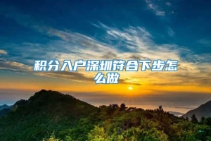 积分入户深圳符合下步怎么做