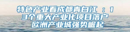 特色产业看成都青白江①：13个重大产业化项目落户 欧洲产业城强势崛起