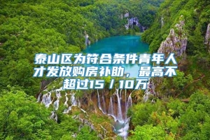 泰山区为符合条件青年人才发放购房补助，最高不超过15／10万