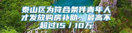 泰山区为符合条件青年人才发放购房补助，最高不超过15／10万