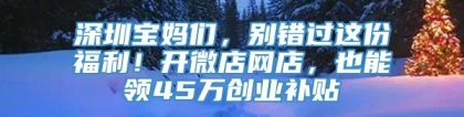 深圳宝妈们，别错过这份福利！开微店网店，也能领45万创业补贴