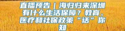 直播预告｜海归归来深圳有什么生活保障？教育、医疗和社保政策“话”你知