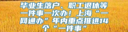 毕业生落户、职工退休等一件事一次办！上海“一网通办”年内重点推进14个“一件事”