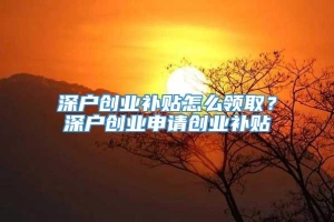 深户创业补贴怎么领取？深户创业申请创业补贴