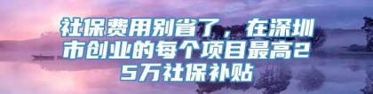 社保费用别省了，在深圳市创业的每个项目最高25万社保补贴