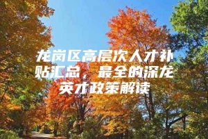 龙岗区高层次人才补贴汇总，最全的深龙英才政策解读