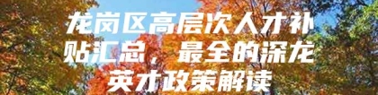 龙岗区高层次人才补贴汇总，最全的深龙英才政策解读