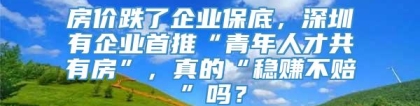 房价跌了企业保底，深圳有企业首推“青年人才共有房”，真的“稳赚不赔”吗？