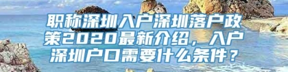 职称深圳入户深圳落户政策2020最新介绍，入户深圳户口需要什么条件？