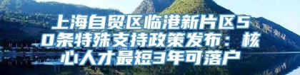 上海自贸区临港新片区50条特殊支持政策发布：核心人才最短3年可落户