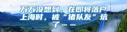 万万没想到，在即将落户上海时，被“猪队友”坑了……