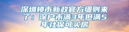 深圳楼市新政官方细则来了：深户未满3年但满5年社保可买房
