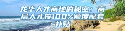 龙华人才高地的秘密：高层人才按100%额度配套补贴