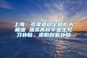 上海：多渠道稳定和扩大就业 落实高校毕业生见习补贴、求职创业补贴