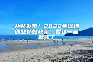 补贴发布！2022年深圳创业补贴政策，看这一篇就够了