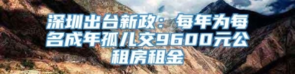 深圳出台新政：每年为每名成年孤儿交9600元公租房租金