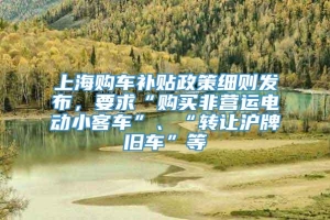 上海购车补贴政策细则发布，要求“购买非营运电动小客车”、“转让沪牌旧车”等