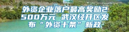 外资企业落户最高奖励2500万元 武汉经开区发布“外资十条”新政