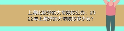 上海比较好的大专院校公办：2022年上海好的大专院校多少分？