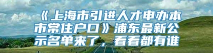 《上海市引进人才申办本市常住户口》浦东最新公示名单来了，看看都有谁