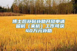 博士后补贴补助开放申请 留杭（来杭）工作可获40万元补助