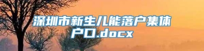 深圳市新生儿能落户集体户口.docx