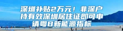 深圳补贴2万元！非深户持有效深圳居住证即可申请粤B新能源指标