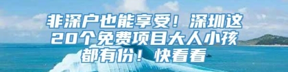 非深户也能享受！深圳这20个免费项目大人小孩都有份！快看看